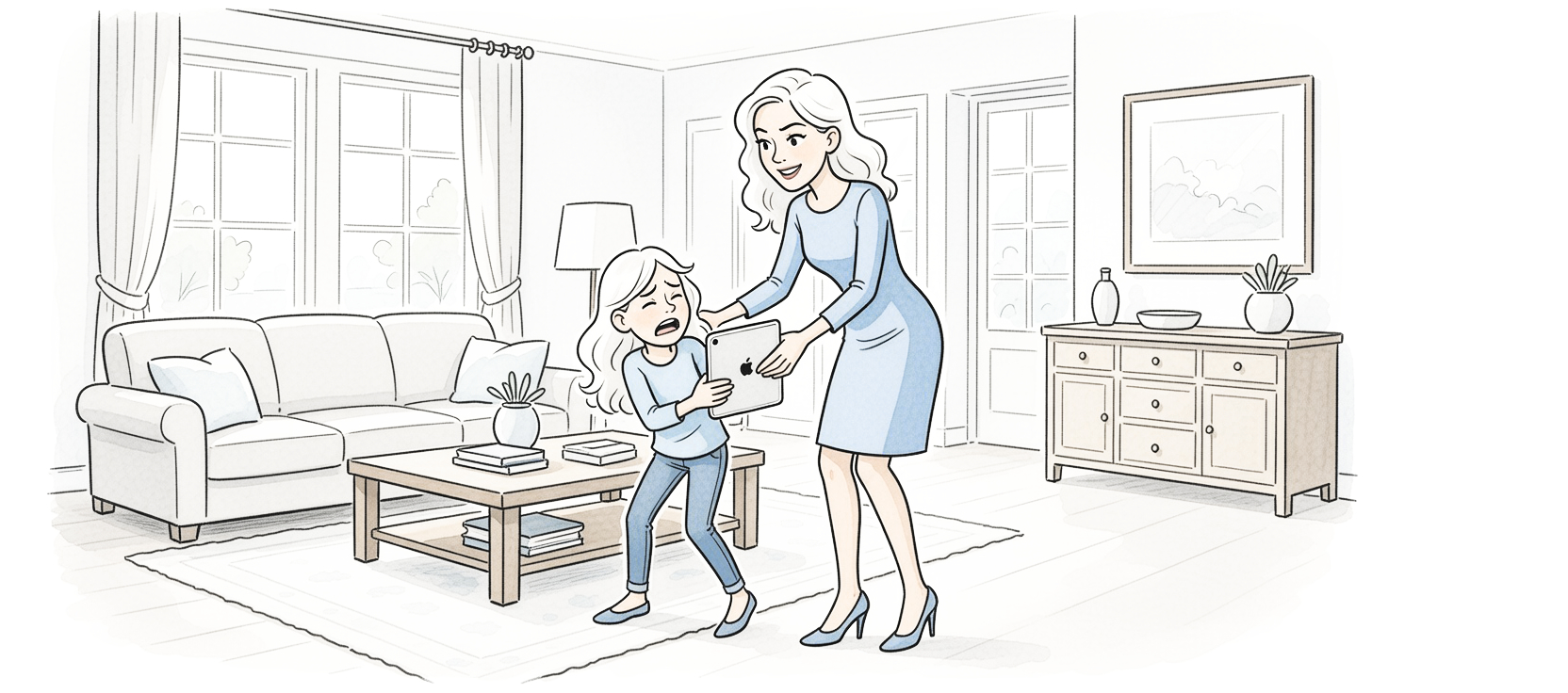 parent taking away child's iPad