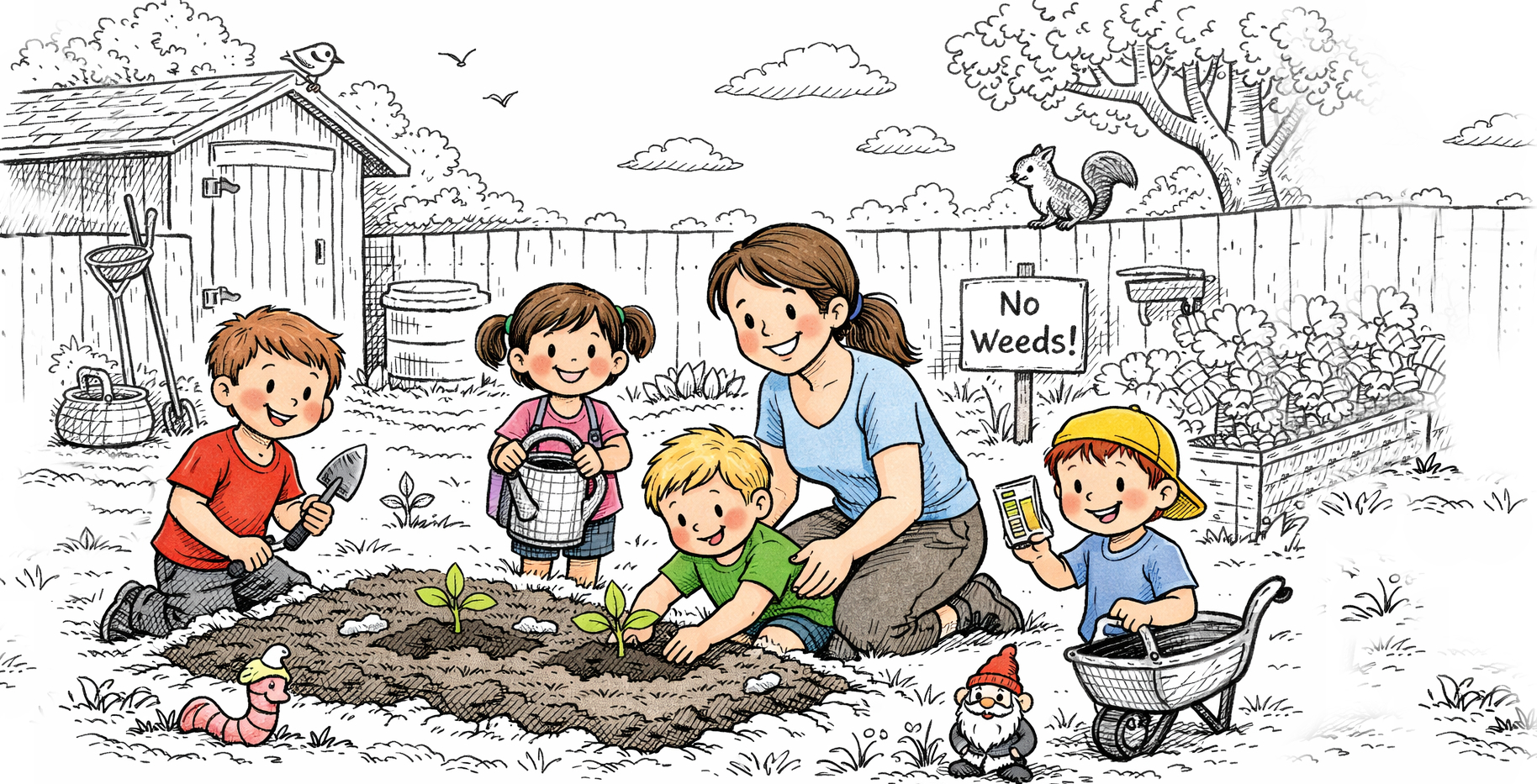 mother and four happy children