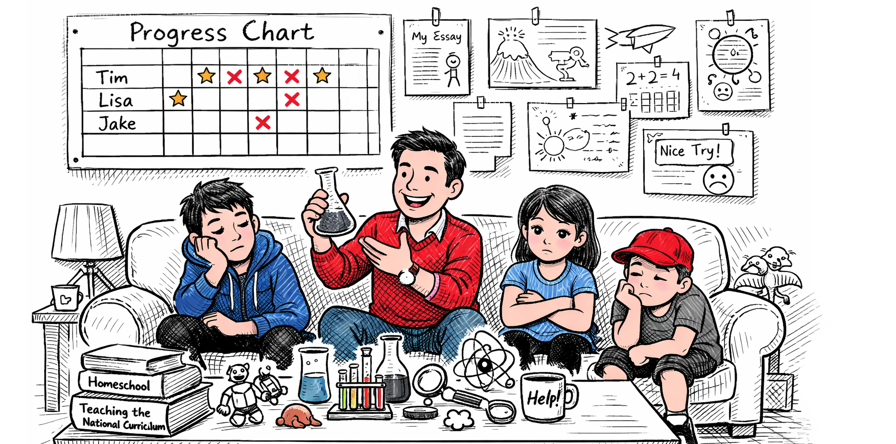 father teaching children