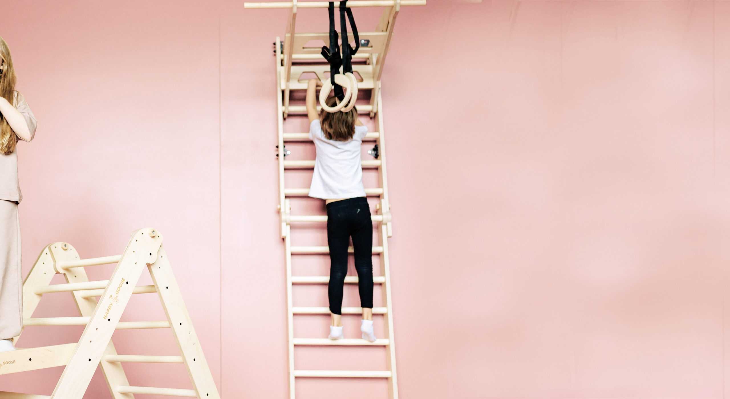 child climbing a wall ladder