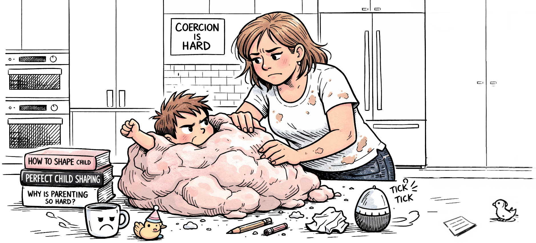 mother moulding clay child