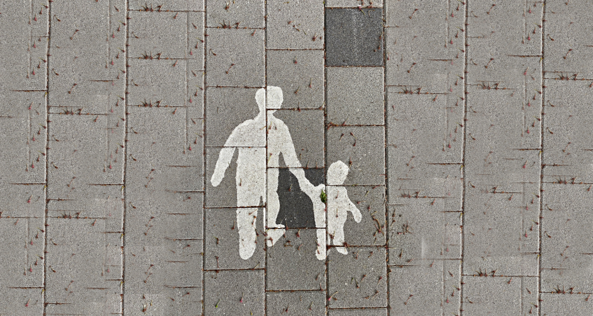 figures painted on concrete ground tiles