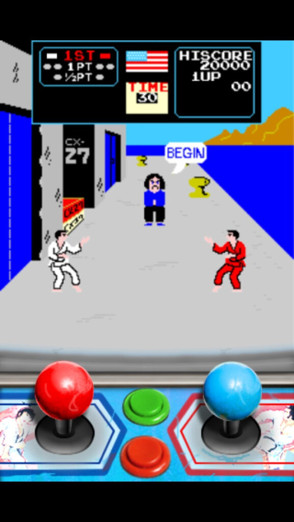 The world of Karate Champ has two dimensions and an unattainable perspective background. (image from toucharcade.com)