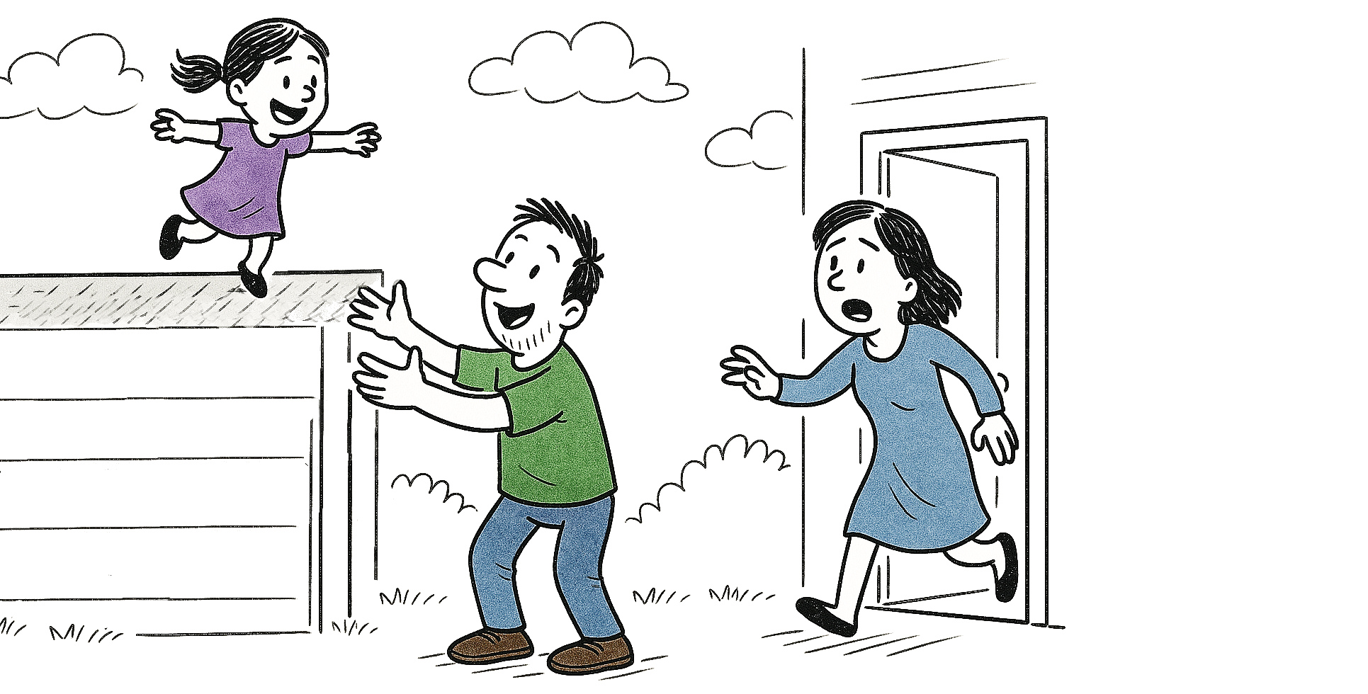 cartoon girl on garage roof